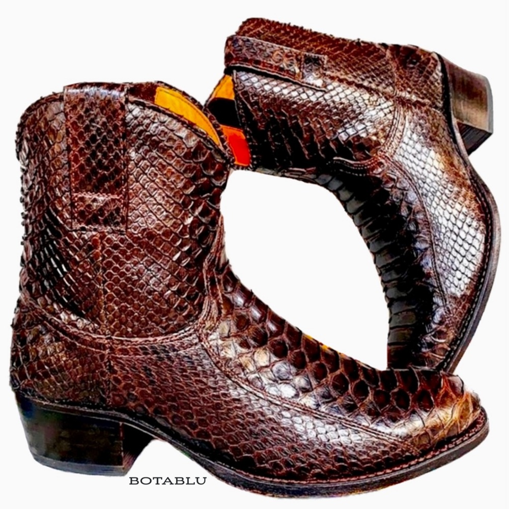 FRYE Deborah RARE Snakeskin Python Exotic Zipper Brown Ankle Bootie Boots Size 7